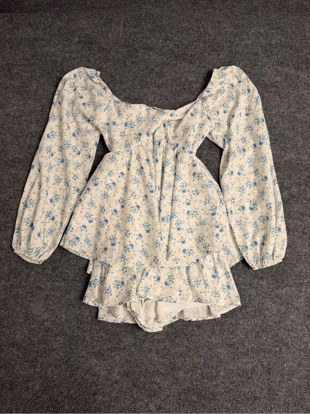 Altar'd State Cream Blouse with Light Blue Floral Print